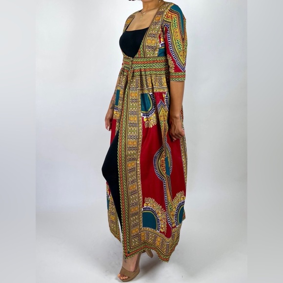 COPY - Red Multicolor African Print Ankara Handmade Maxi Duster - Picture 5 of 5